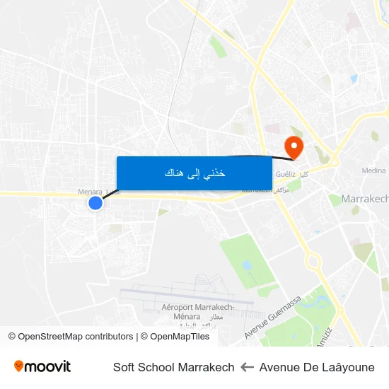 Avenue De Laâyoune to Soft School Marrakech map