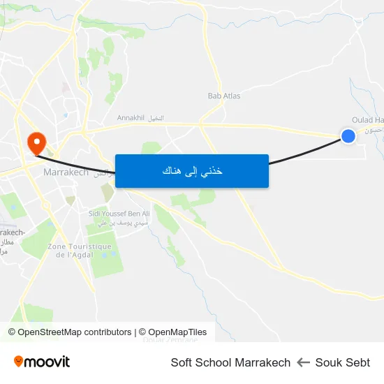 Souk Sebt to Soft School Marrakech map