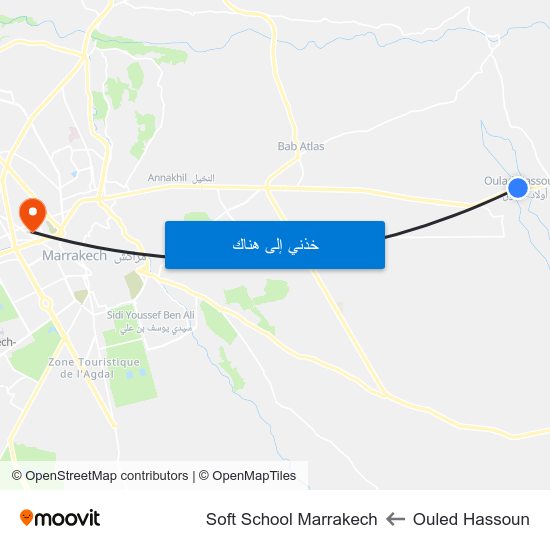 Ouled Hassoun to Soft School Marrakech map