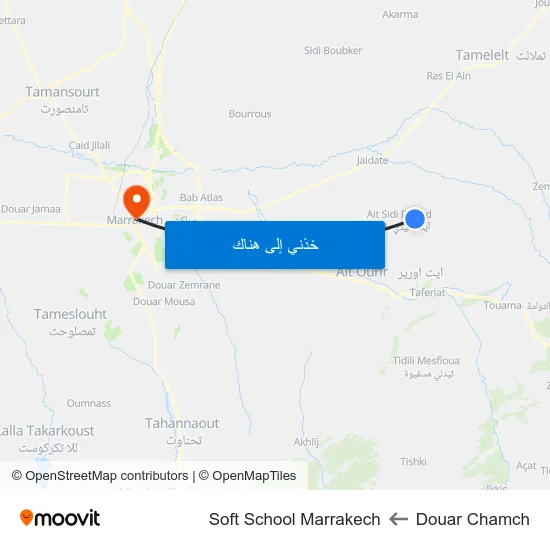 Douar Chamch to Soft School Marrakech map