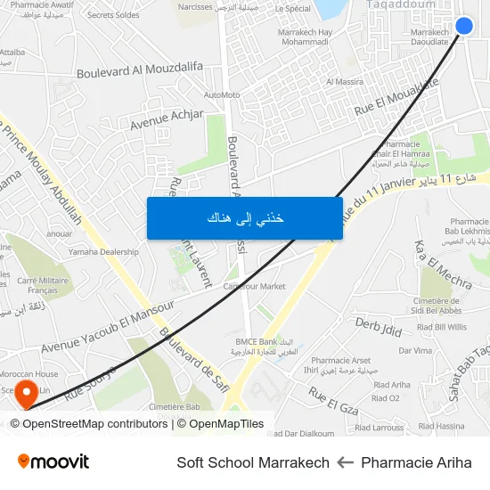 Pharmacie Ariha to Soft School Marrakech map
