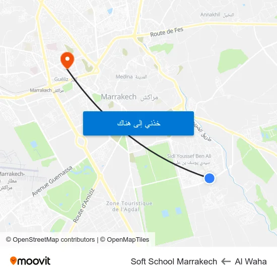 Al Waha to Soft School Marrakech map