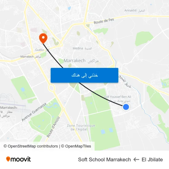 El Jbilate to Soft School Marrakech map