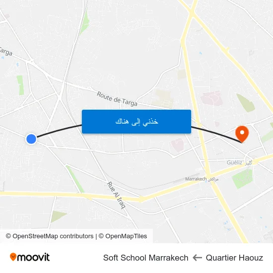 Quartier Haouz to Soft School Marrakech map