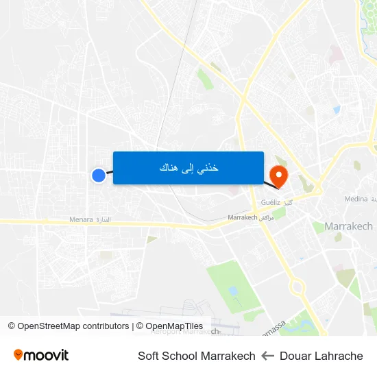 Douar Lahrache to Soft School Marrakech map