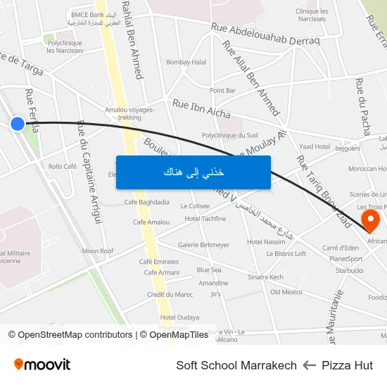 Pizza Hut to Soft School Marrakech map