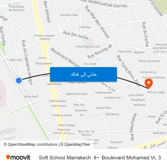 Boulevard Mohamed Vi, 3 to Soft School Marrakech map