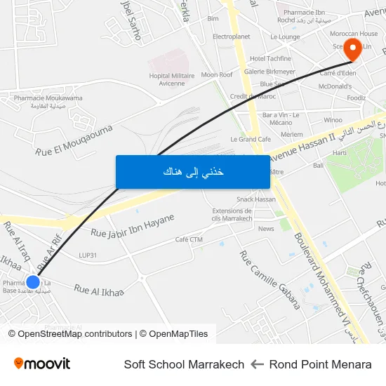 Rond Point Menara to Soft School Marrakech map