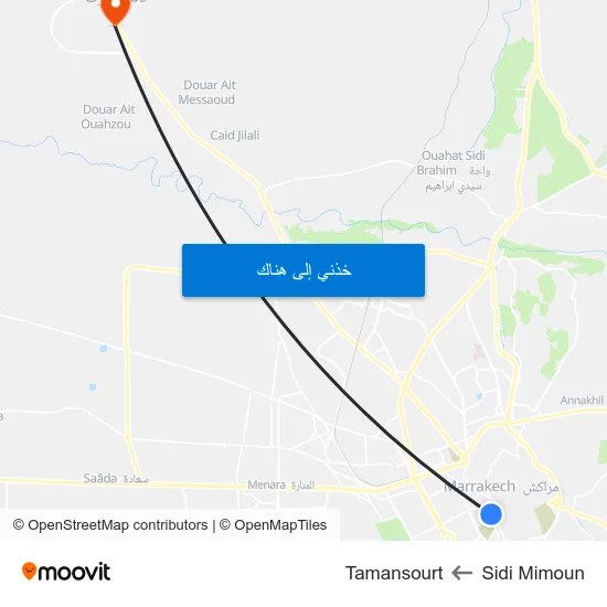 Sidi Mimoun to Tamansourt map