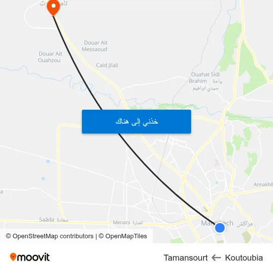 Koutoubia to Tamansourt map