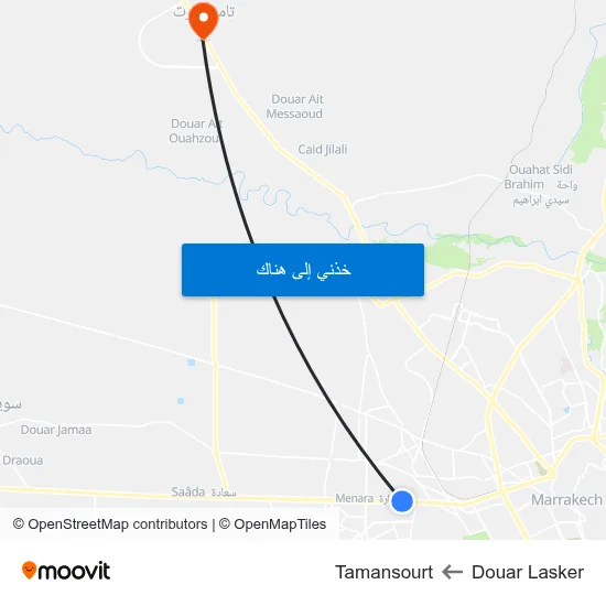 Douar Lasker to Tamansourt map