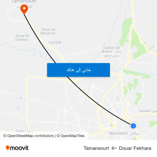 Douar Fekhara to Tamansourt map