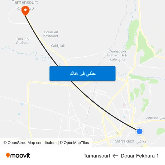 Douar Fekhara 1 to Tamansourt map
