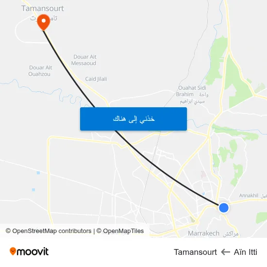 Aïn Itti to Tamansourt map