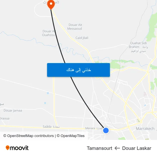 Douar Laskar to Tamansourt map