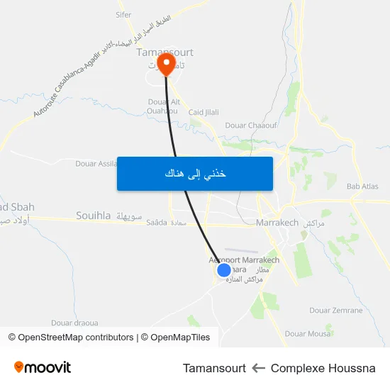 Complexe Houssna to Tamansourt map