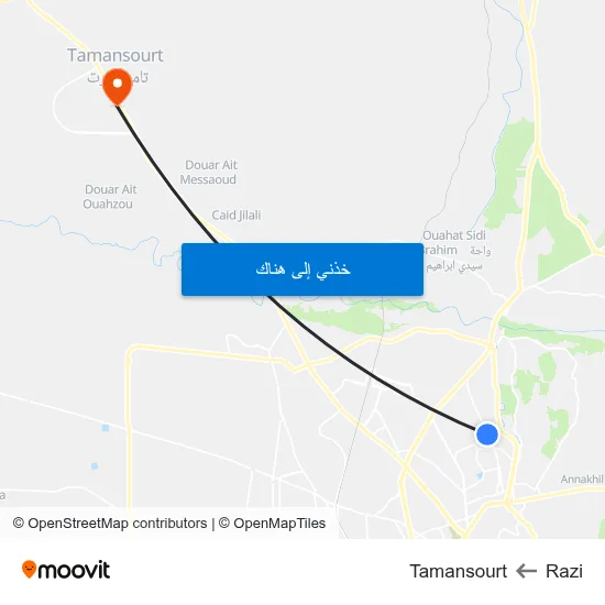 Razi to Tamansourt map