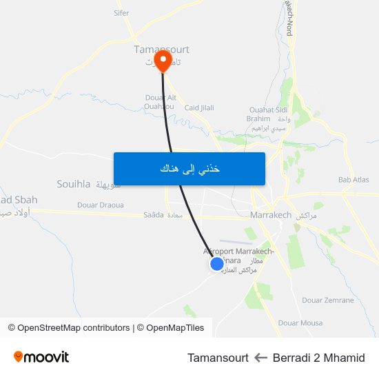 Berradi 2 Mhamid to Tamansourt map