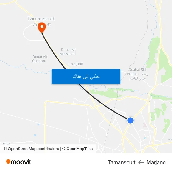 Marjane to Tamansourt map
