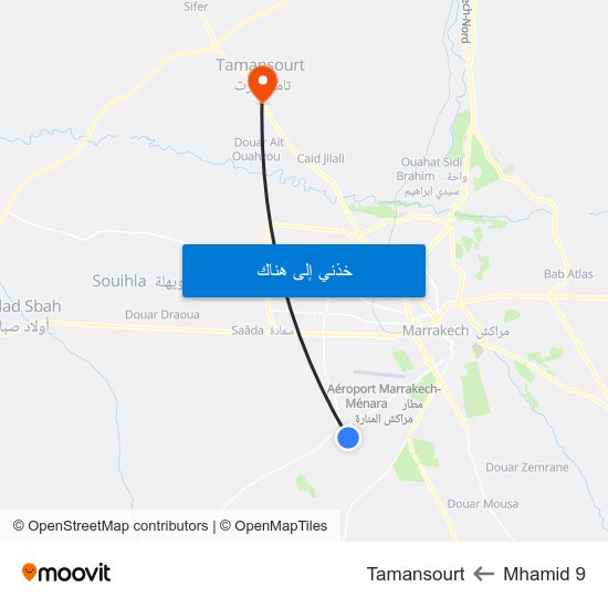 Mhamid 9 to Tamansourt map