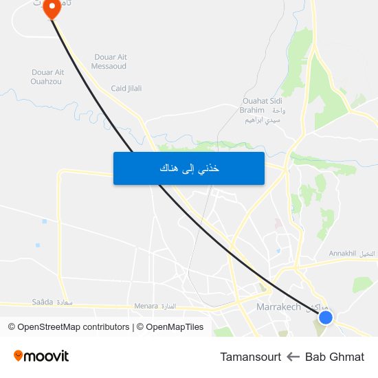 Bab Ghmat to Tamansourt map