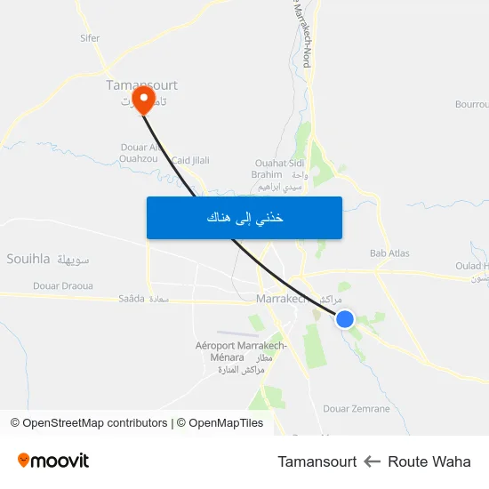 Route Waha to Tamansourt map