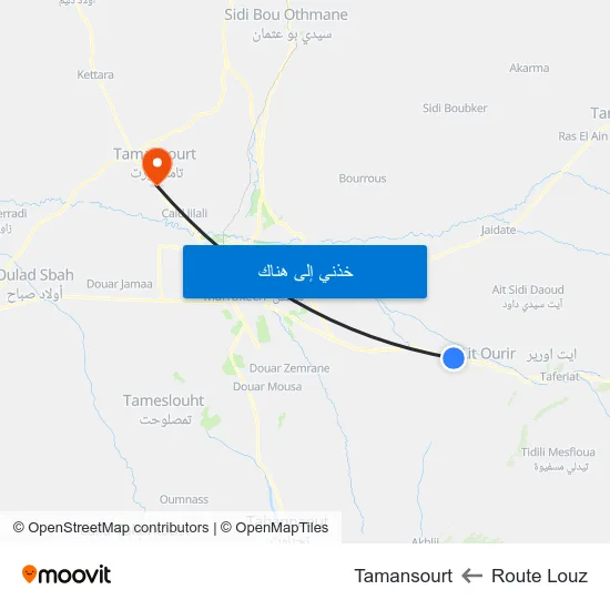 Route Louz to Tamansourt map