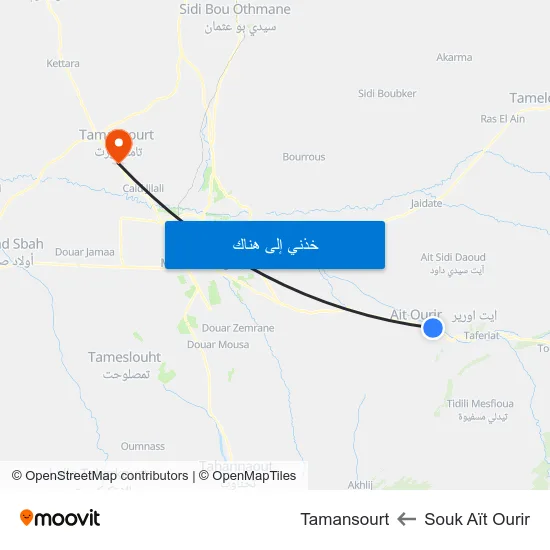 Souk Aït Ourir to Tamansourt map