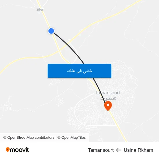 Usine Rkham to Tamansourt map
