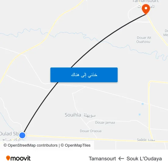 Souk L'Oudaya to Tamansourt map
