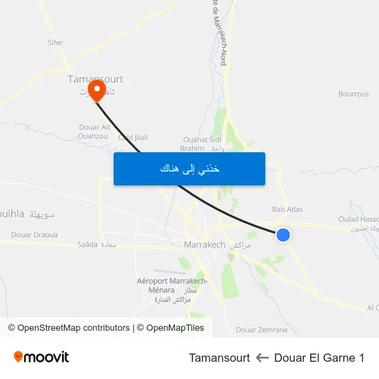 Douar El Garne 1 to Tamansourt map