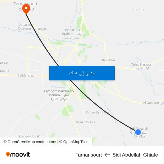 Sidi Abdellah Ghiate to Tamansourt map
