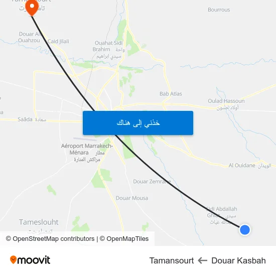 Douar Kasbah to Tamansourt map
