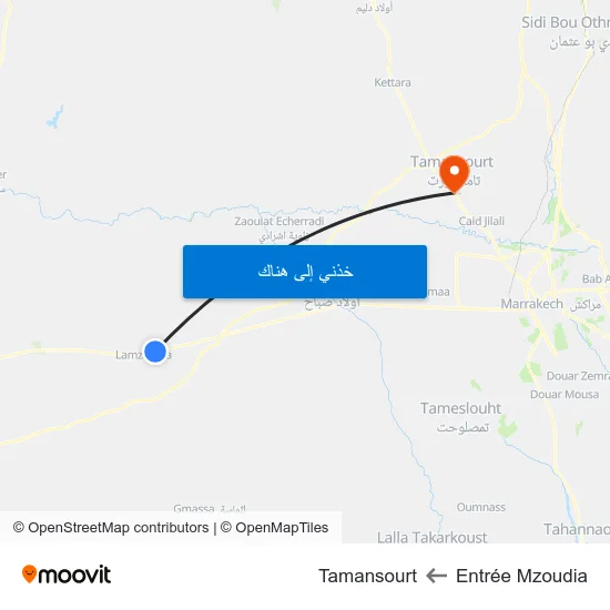 Entrée Mzoudia to Tamansourt map