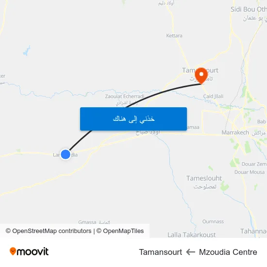 Mzoudia Centre to Tamansourt map