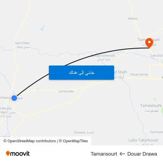 Douar Drawa to Tamansourt map