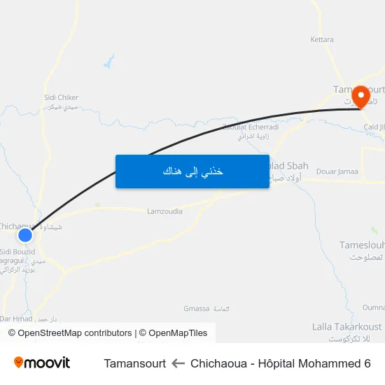 Chichaoua - Hôpital Mohammed 6 to Tamansourt map
