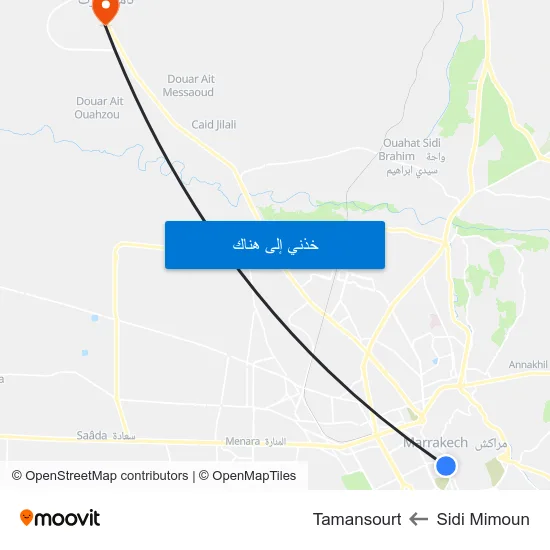 Sidi Mimoun to Tamansourt map