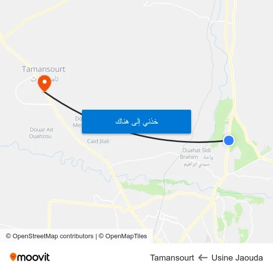Usine Jaouda to Tamansourt map