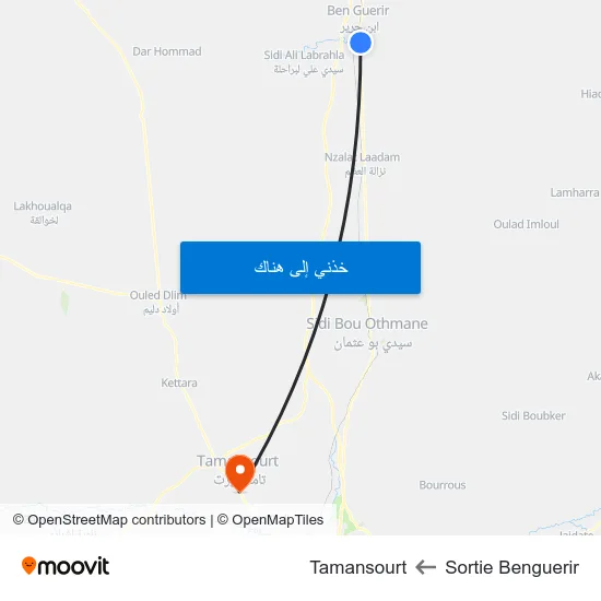 Sortie Benguerir to Tamansourt map