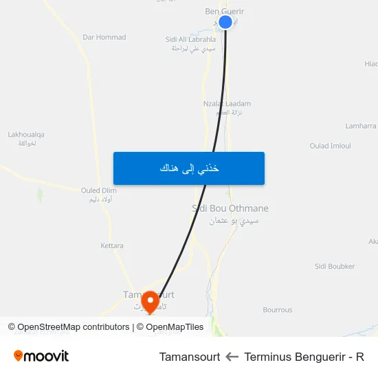 Terminus Benguerir - R to Tamansourt map