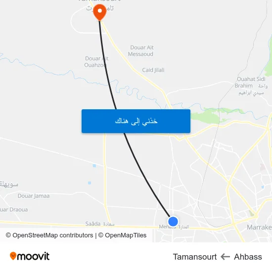 Ahbass to Tamansourt map