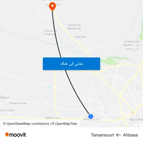 Ahbass to Tamansourt map