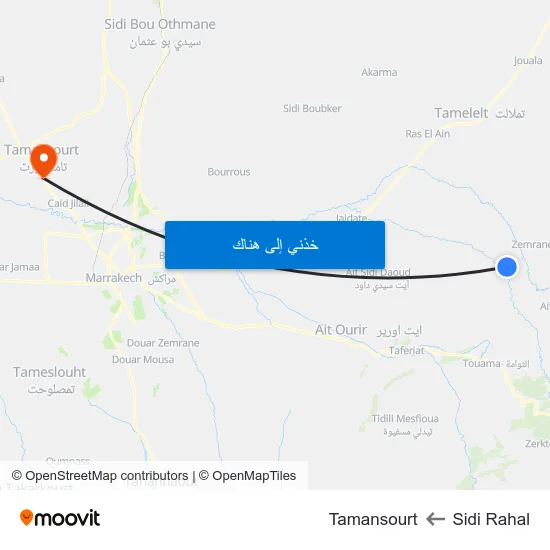Sidi Rahal to Tamansourt map
