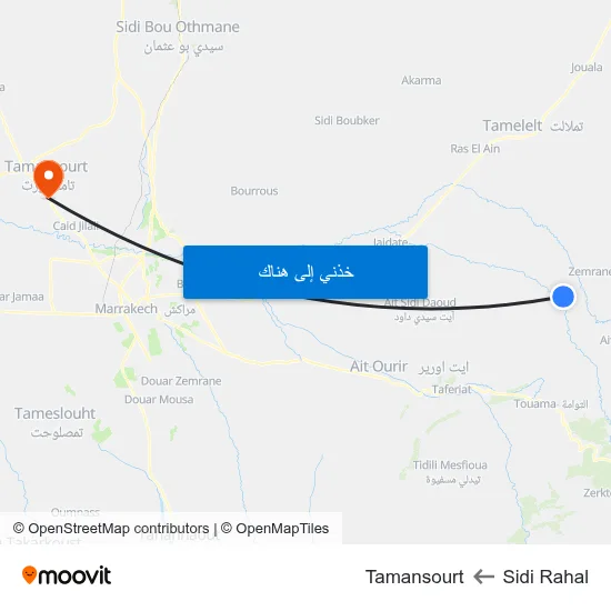 Sidi Rahal to Tamansourt map