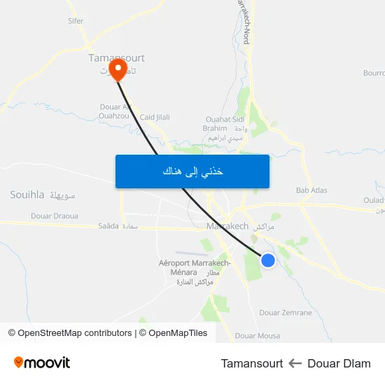 Douar Dlam to Tamansourt map
