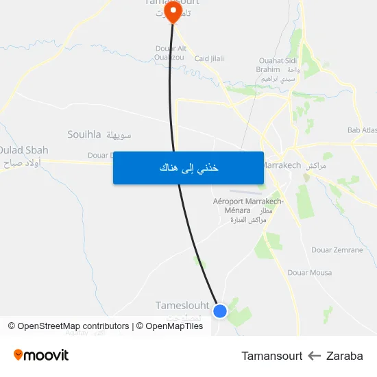 Zaraba to Tamansourt map