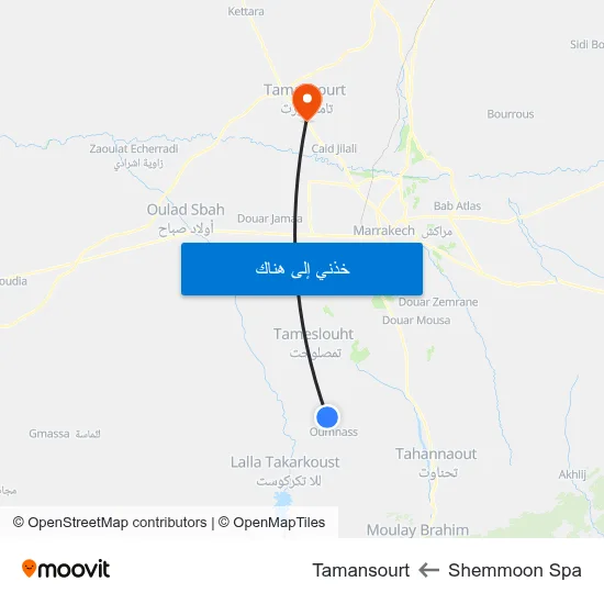 Shemmoon Spa to Tamansourt map