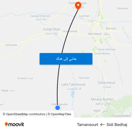 Sidi Bedhaj to Tamansourt map