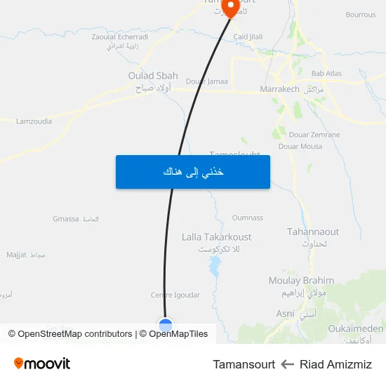 Riad Amizmiz to Tamansourt map